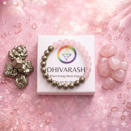 Rose Quartz & Pyrite Crystal Bracelet – Love & Wealth | Dhivarashi