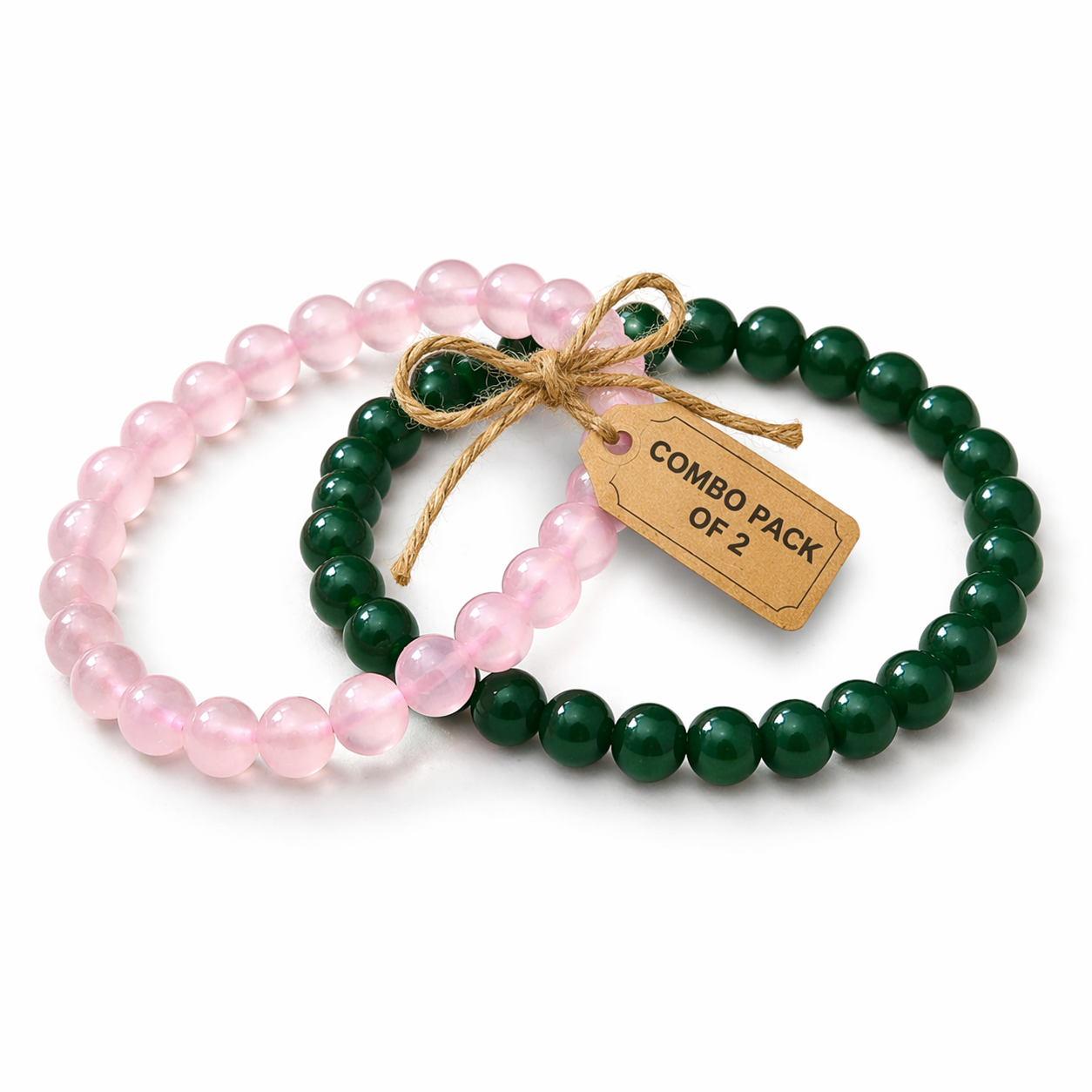 Rose Quartz & Green Jade Couple Bracelet Set – Love & Prosperity Crystal Combo (Set of 2)