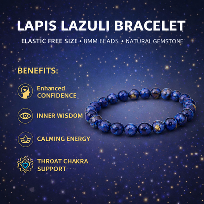 Lapis Lazuli Bracelet – Natural Blue Crystal for Wisdom, Clarity & Confidence