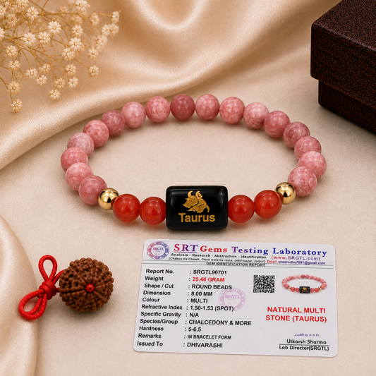 Taurus Zodiac Bracelet – Certified Sunstone & Carnelian Crystal Bracelet | Dhivarashi