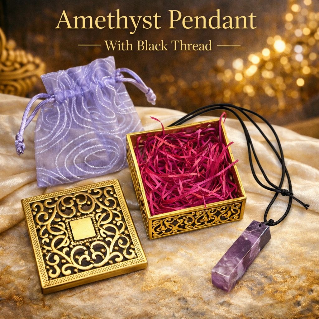 Natural Crystal Healing Pendant with Black Thread