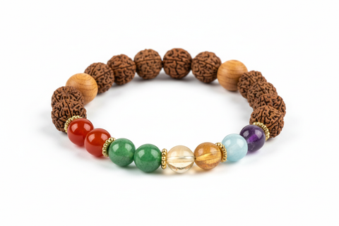 7 Chakra Rudraksha Bracelet - 23 Natural Beads Green Aventurine Sandalwood Healing Spiritual Energy Balance
