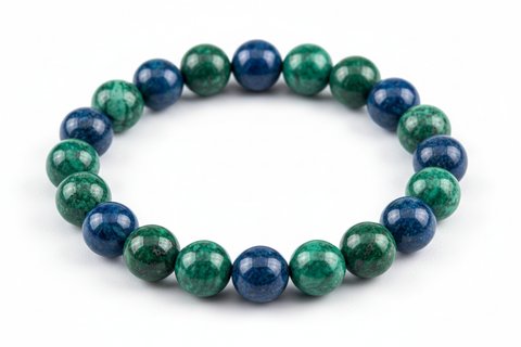 Peacock Azurite Malachite Bracelet - Natural Healing Crystal Intuition Emotional Balance Spiritual Growth Stone