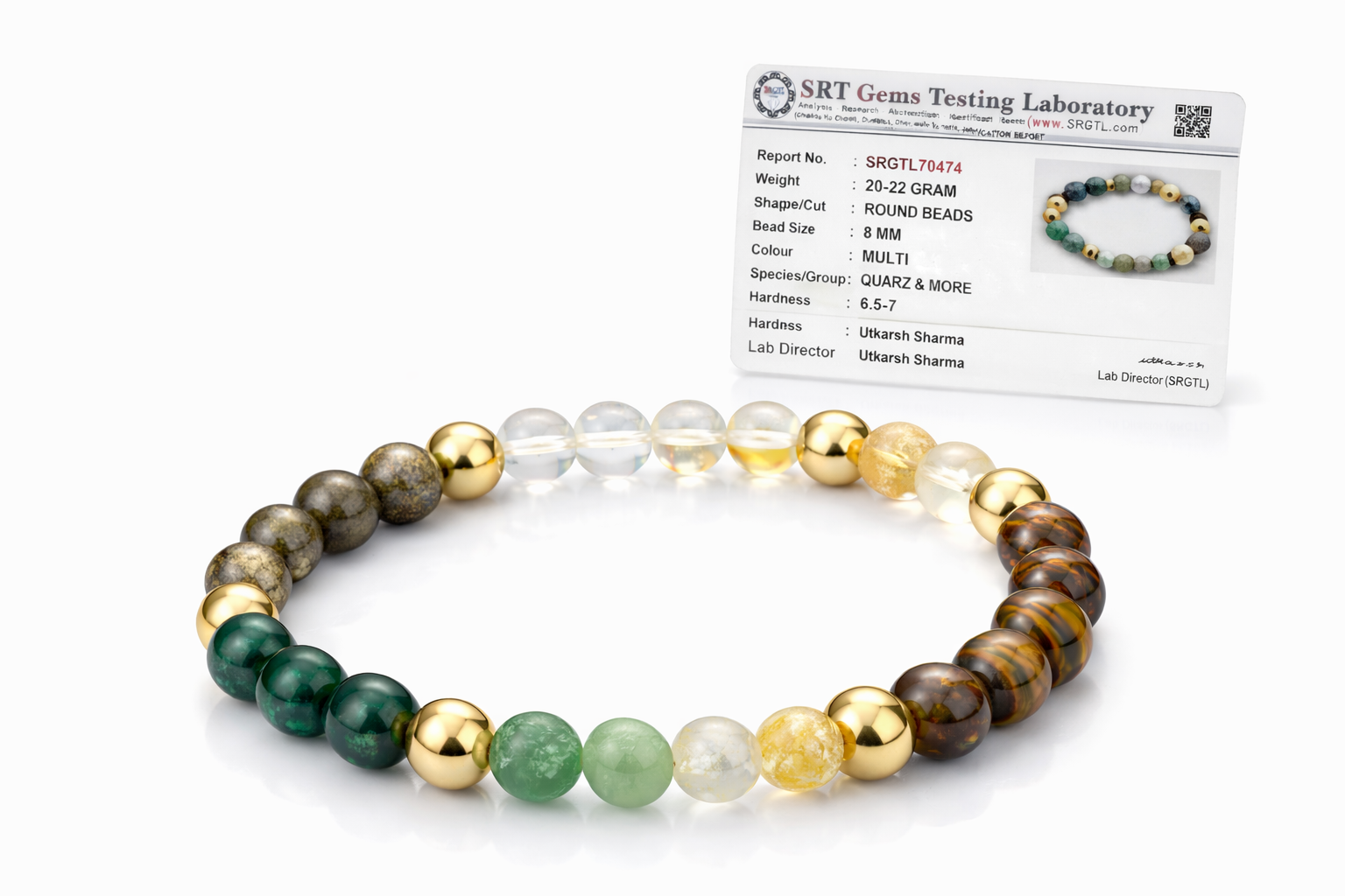 Dhivarashi Dhan Yog Crystal Bracelet with natural gemstones and SRT Gems Testing Laboratory certificate, lab certified premium bracelet for wealth, prosperity and authenticity – shop now: https://dhivarashi.com/products/dhivarashi-dhan-yog-crystal-bracelet