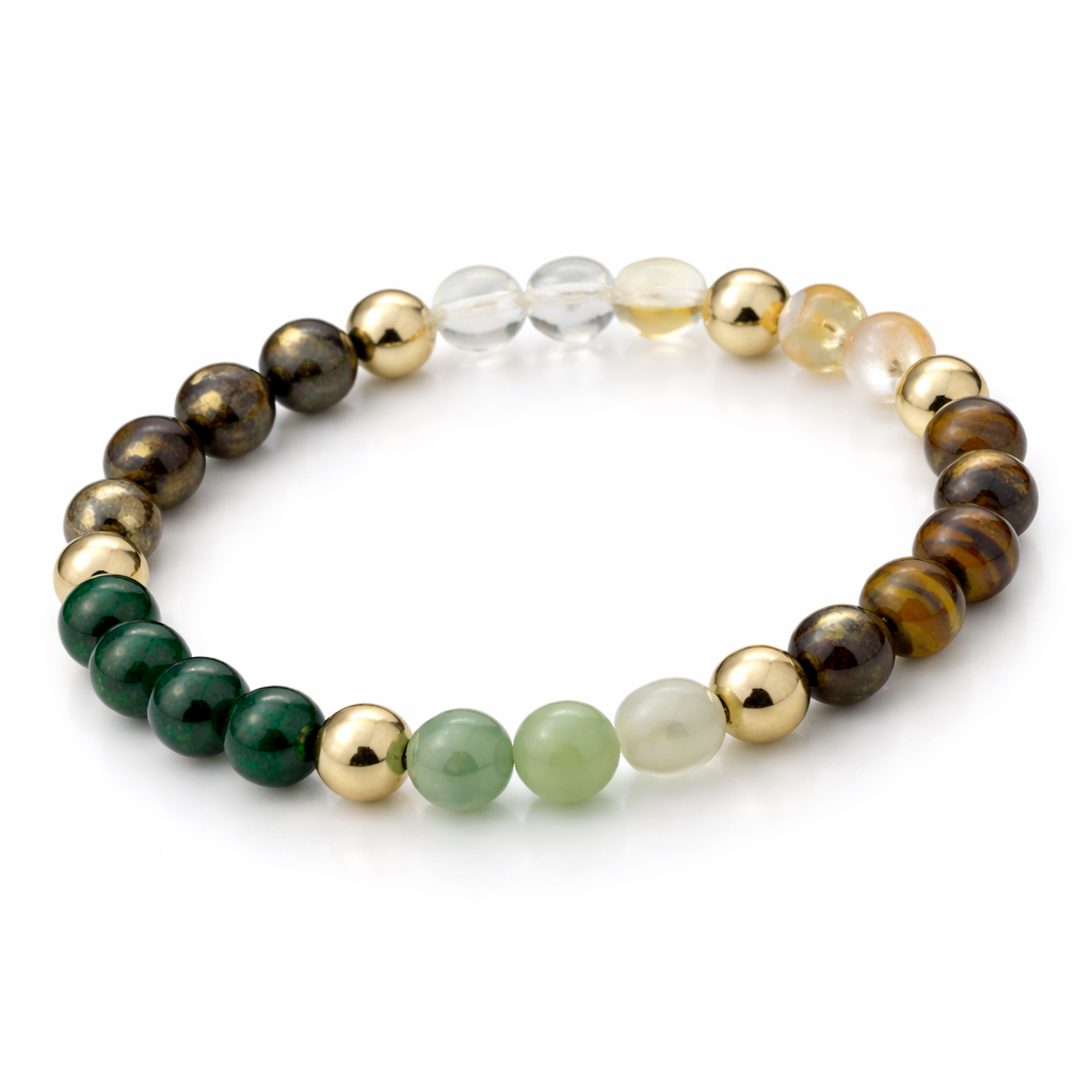 Dhivarashi Dhan Yog Crystal Bracelet made with natural multistone gemstones on white background, premium beaded bracelet for wealth, prosperity and positive energy – shop now: https://dhivarashi.com/products/dhivarashi-dhan-yog-crystal-bracelet