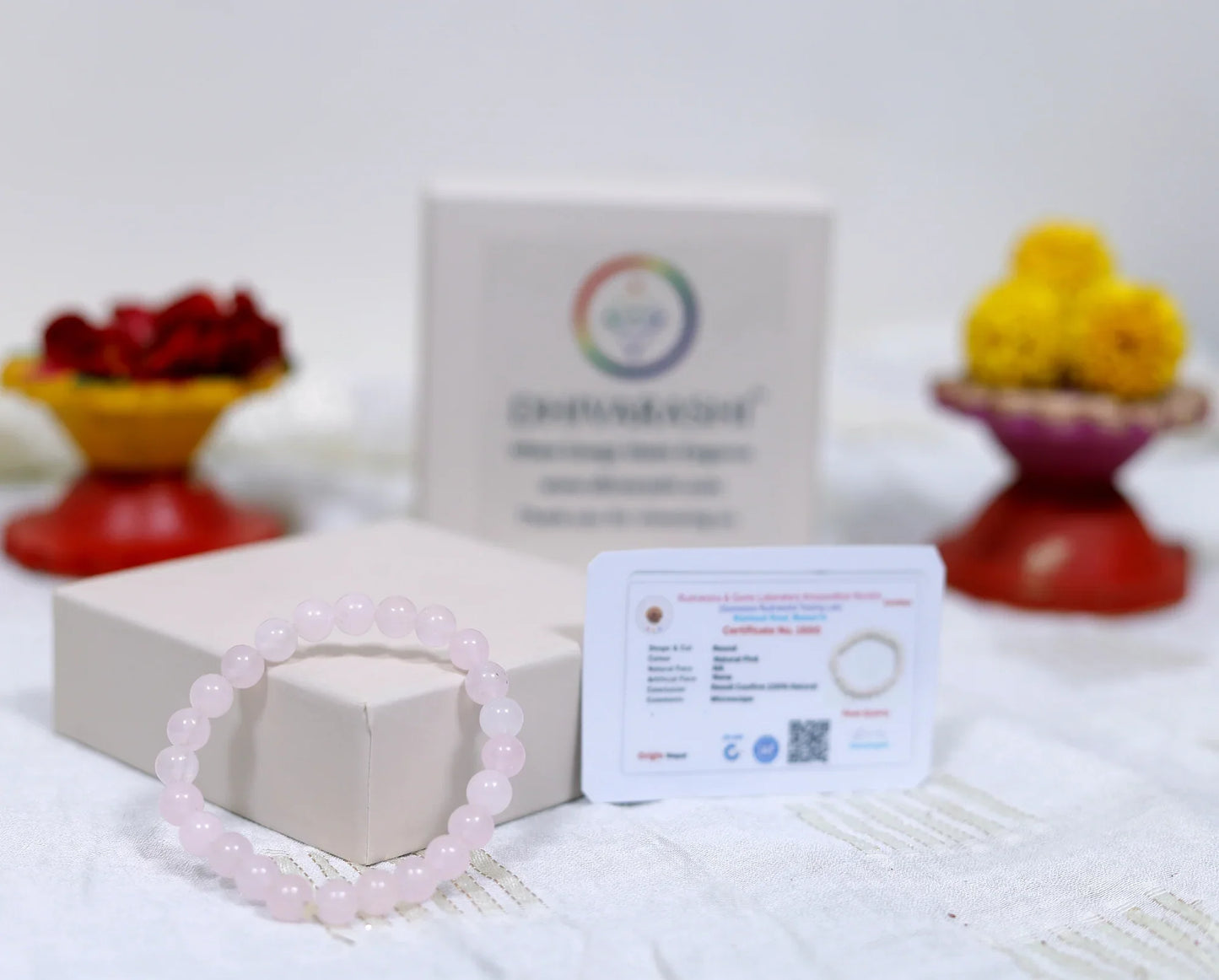 DHIVARASHI rose quartz love bracelet with authenticity certificate and premium box, natural pink gemstone bracelet ensuring genuine quality and trust