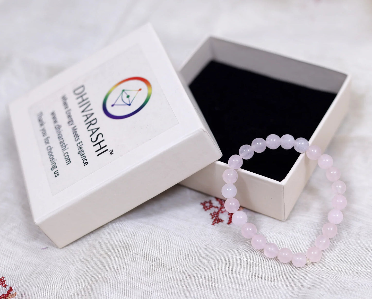DHIVARASHI rose quartz love bracelet with premium gift box packaging, natural pink gemstone bracelet ideal for gifting on special occasions