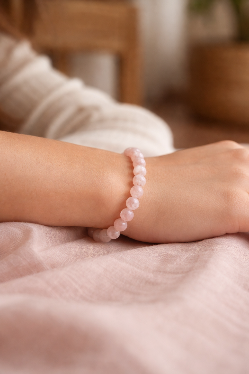 DHIVARASHI rose quartz bracelet worn comfortably on wrist, natural pink gemstone bracelet for daily wear calmness love and emotional balance