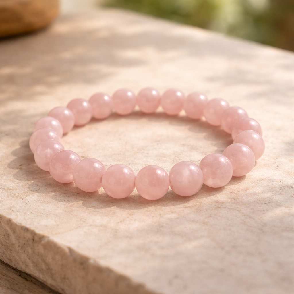DHIVARASHI rose quartz love bracelet made with natural pink gemstone beads, used for emotional healing, calmness, love and daily wear
