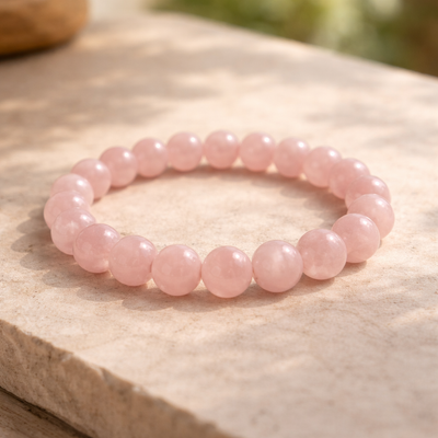 DHIVARASHI rose quartz love bracelet made with natural pink gemstone beads, used for emotional healing, calmness, love and daily wear
