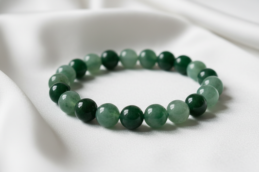  Green Jade Natural Crystal Bracelet on silky white cloth