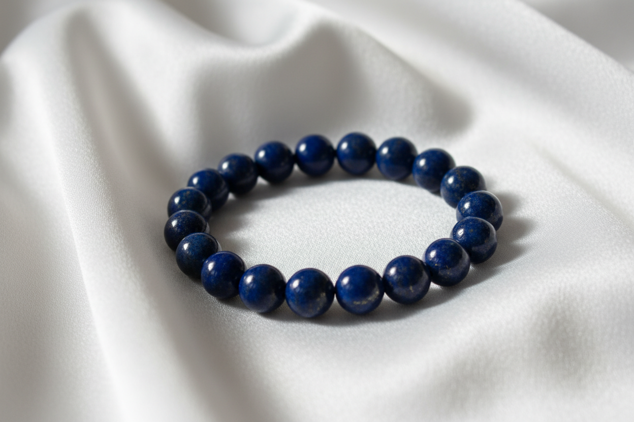  Lapis Lazuli Wisdom Natural Crystal Bracelet on silky white cloth