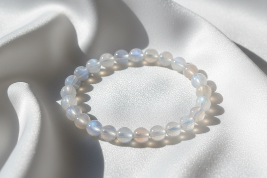 Moonstone Energy Natural Crystal Bracelet on silky white cloth