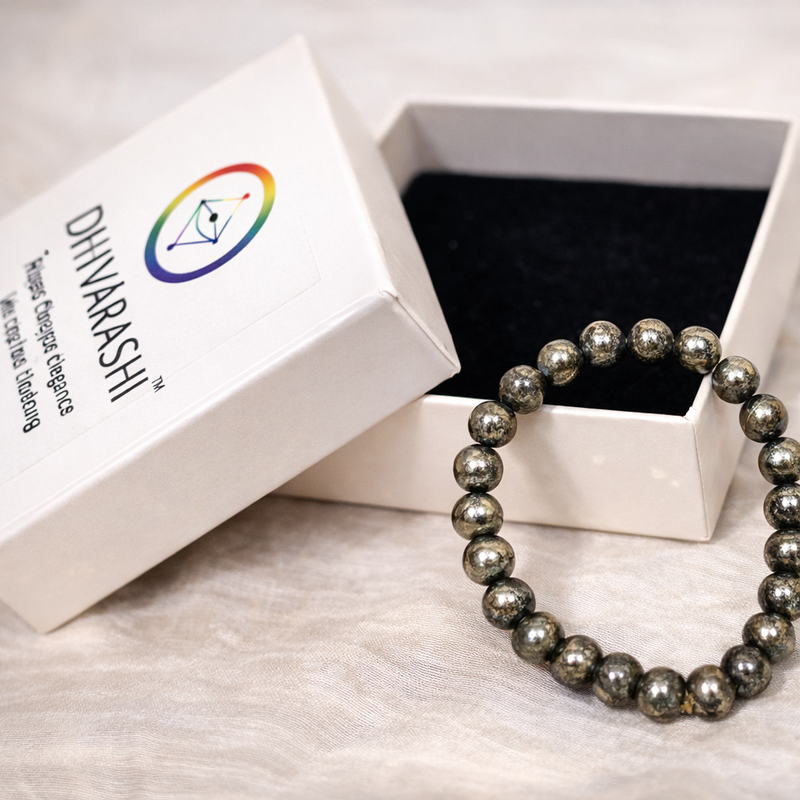 Dhivarashi original pyrite bracelet with premium gift box and velvet interior
